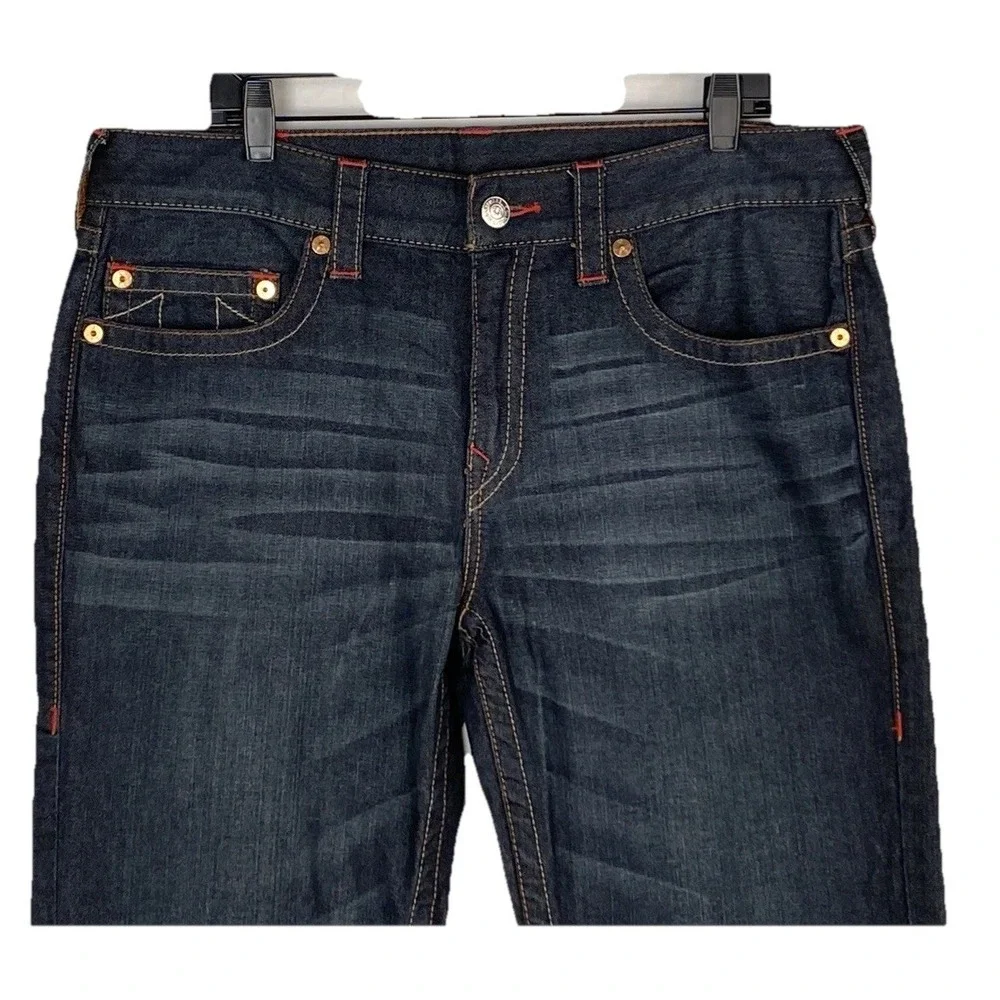 True Religion Jeans Men 36 33Straight Dark‎ Wash Red Stitching Plus Red TR Hat